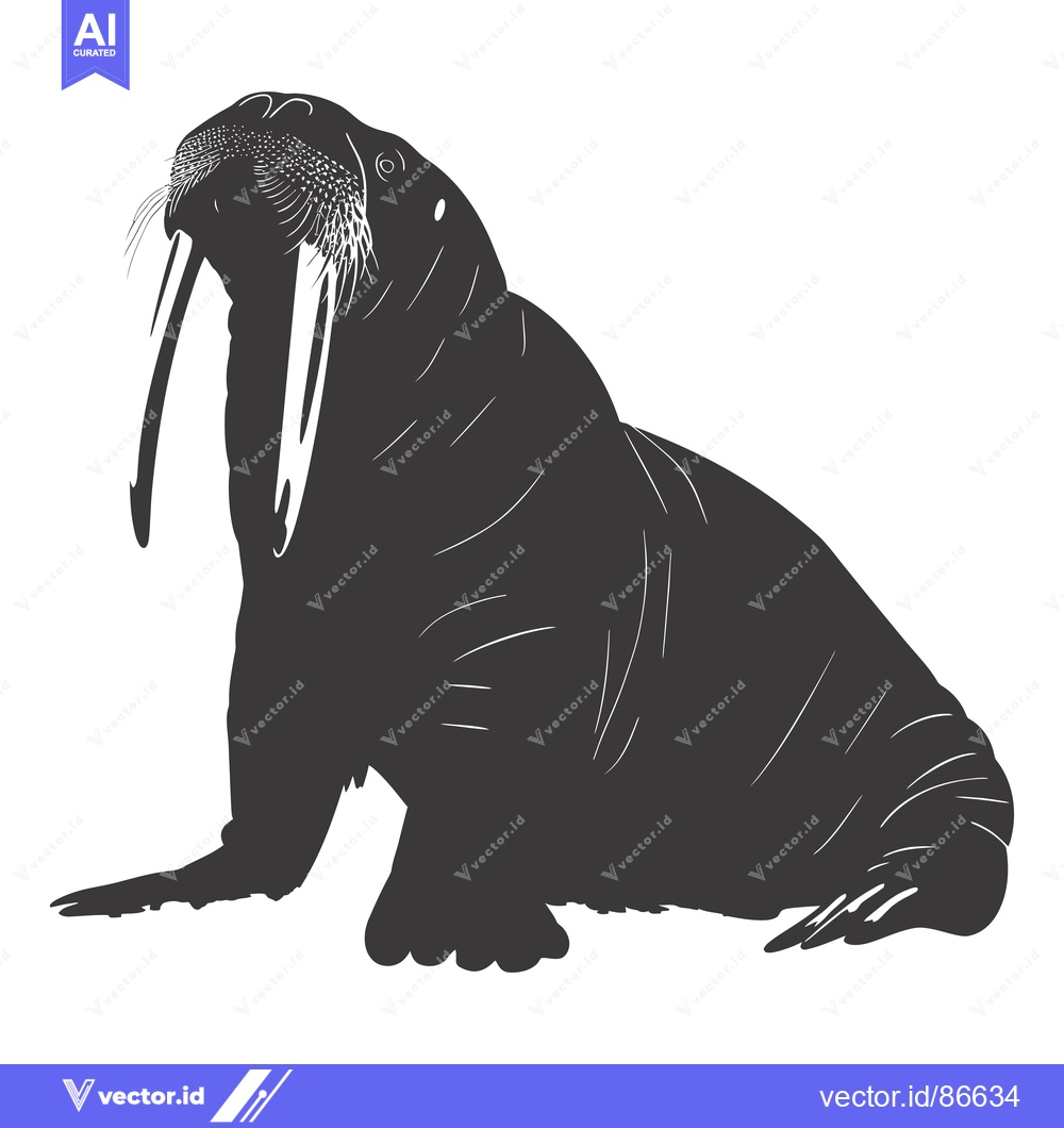 Premium Vector of A Black and White Silhouette of a Walrus with Large Tusk