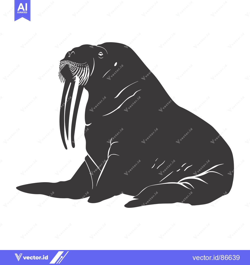 Premium Vector dari Silhouette of a Walrus with Visible Tusk and Flippers