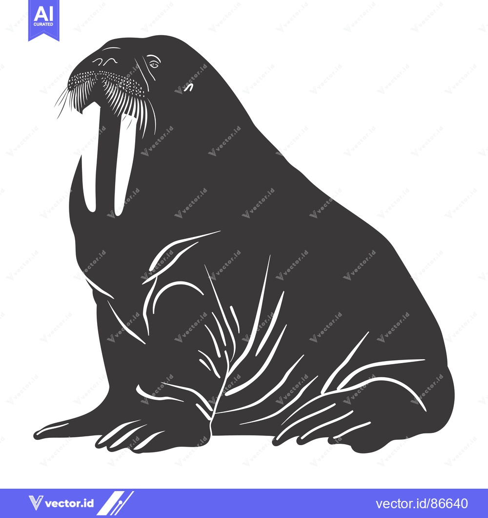 Premium Vector dari A Black and White Silhouette of a Walrus with Large Tusks