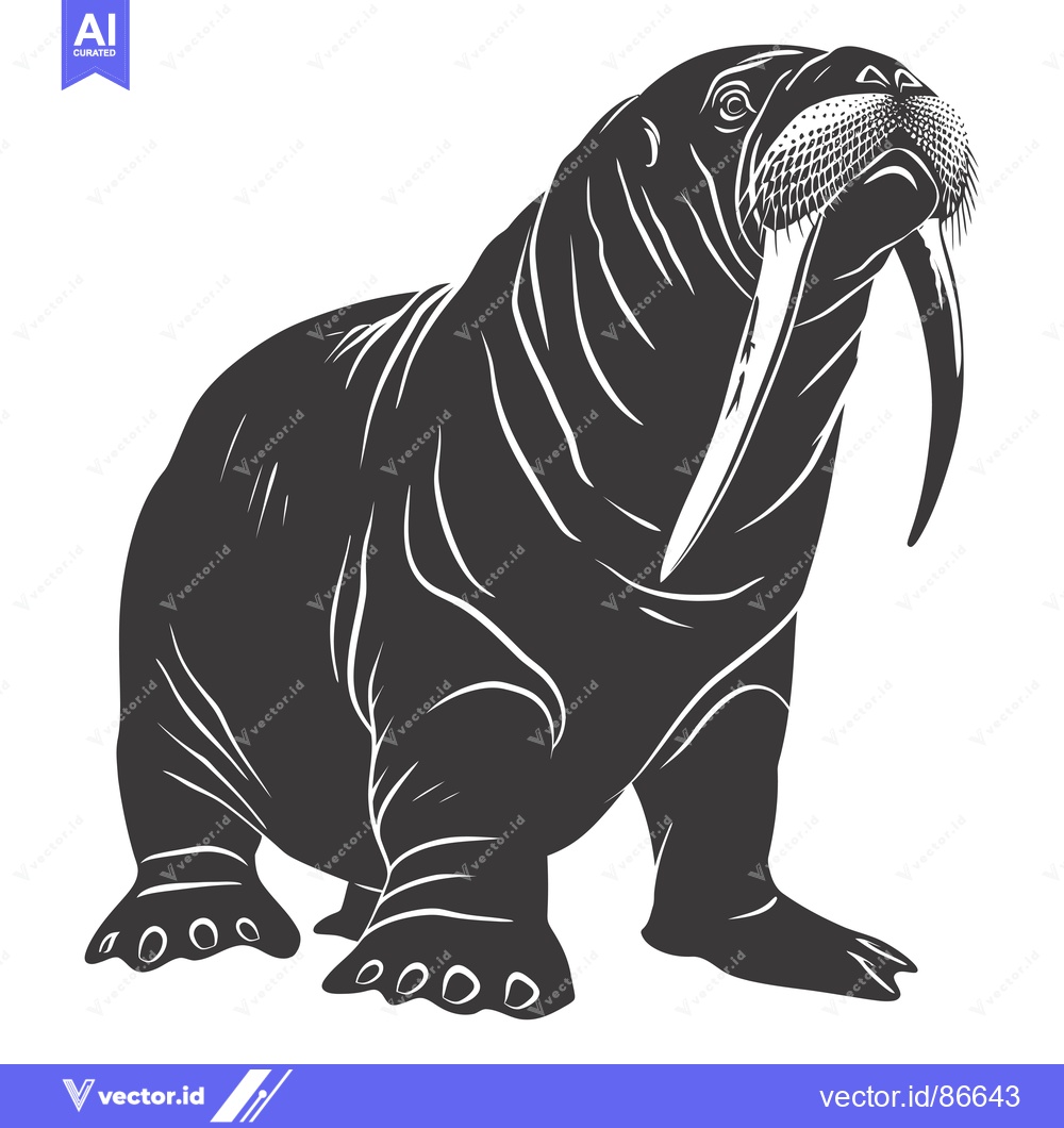 Premium Vector of A Black and White Silhouette Illustration of a Walrus with Long Tusks