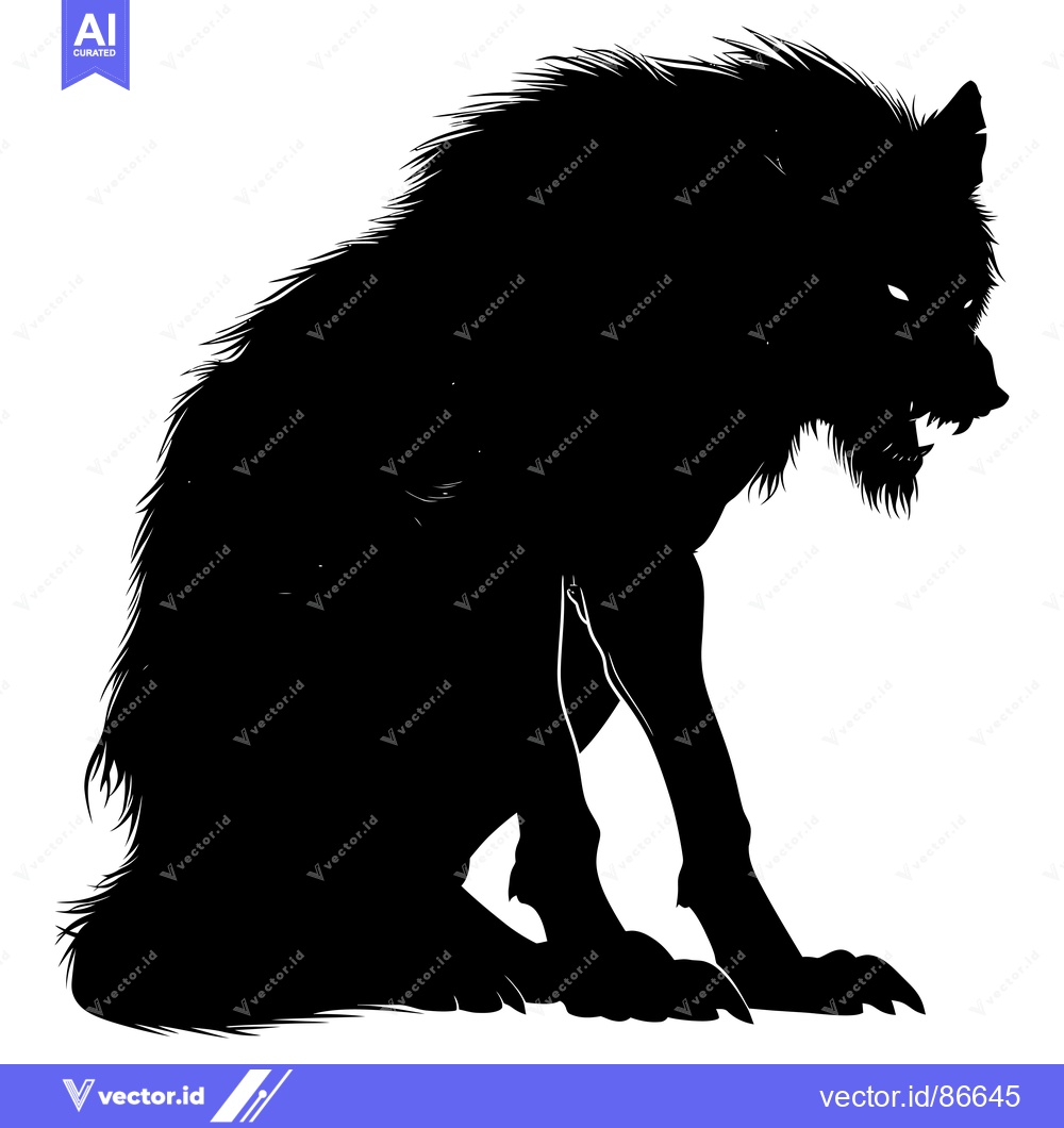 Premium Vector dari A Silhouetted Wolf with Ferocious Eyes and Bared Teeth