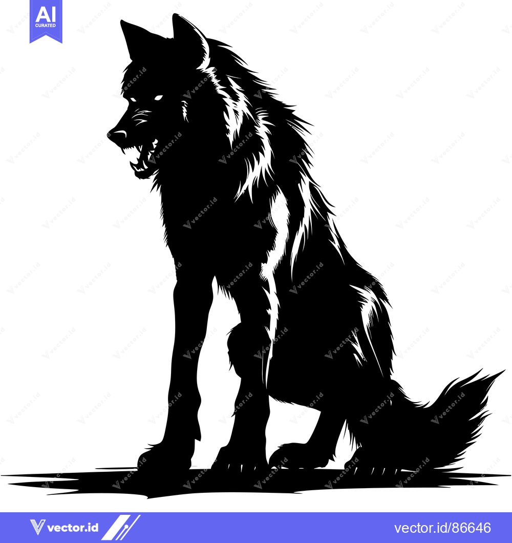 Premium Vector of Black and White Silhouette of a Wolf Sitting with Its Mouth Open