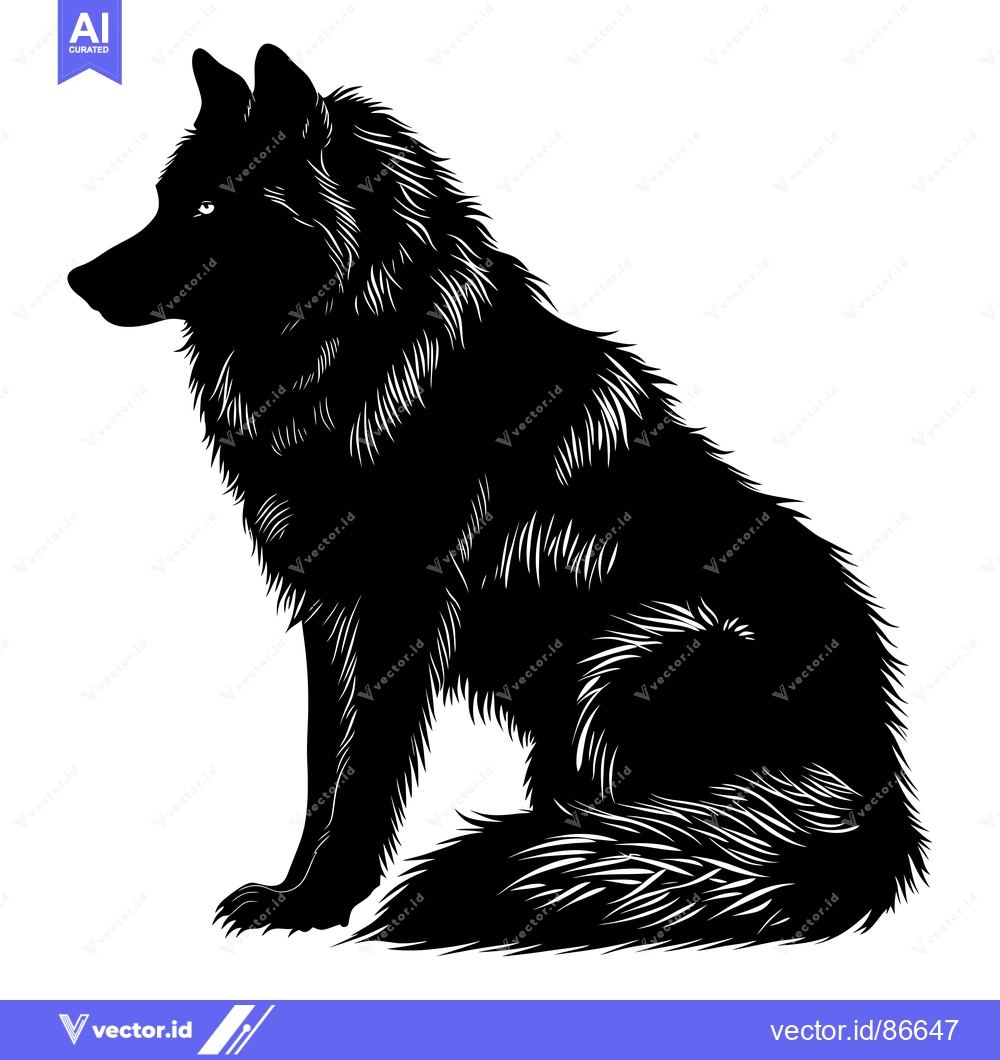 Premium Vector of Black and White Silhouette of a Sitting Wolf