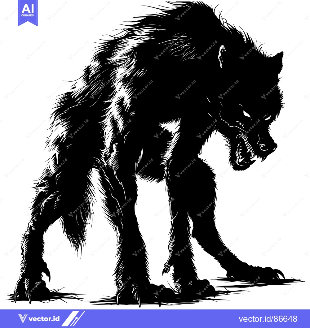 Premium Vector dari A Black and White Silhouette of a Growling Werewolf