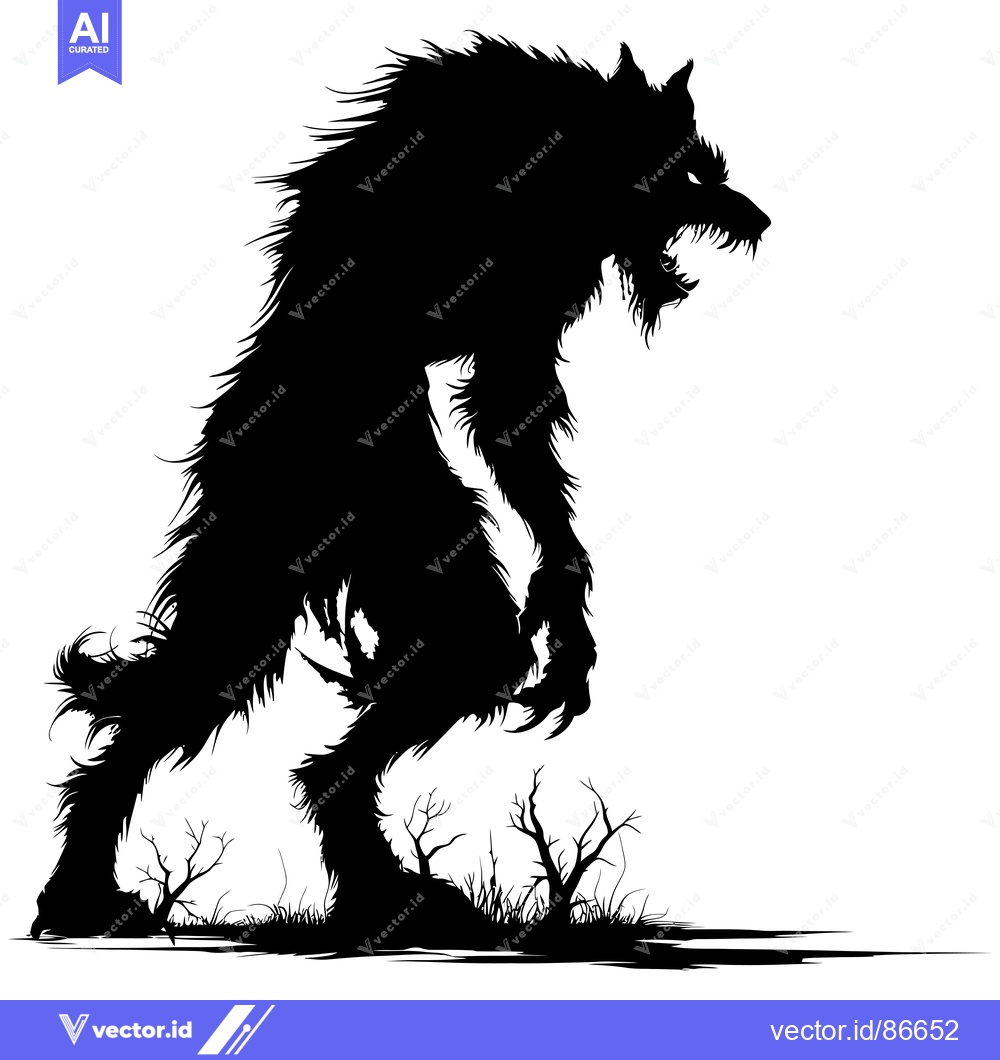 Premium Vector of A black silhouette of a werewolf standing in a forest.