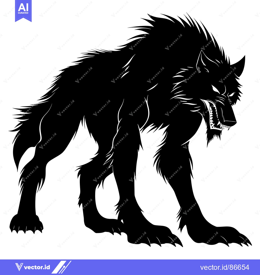 Premium Vector of Black and White Silhouette of a Ferocious Wolf with Sharp Claws