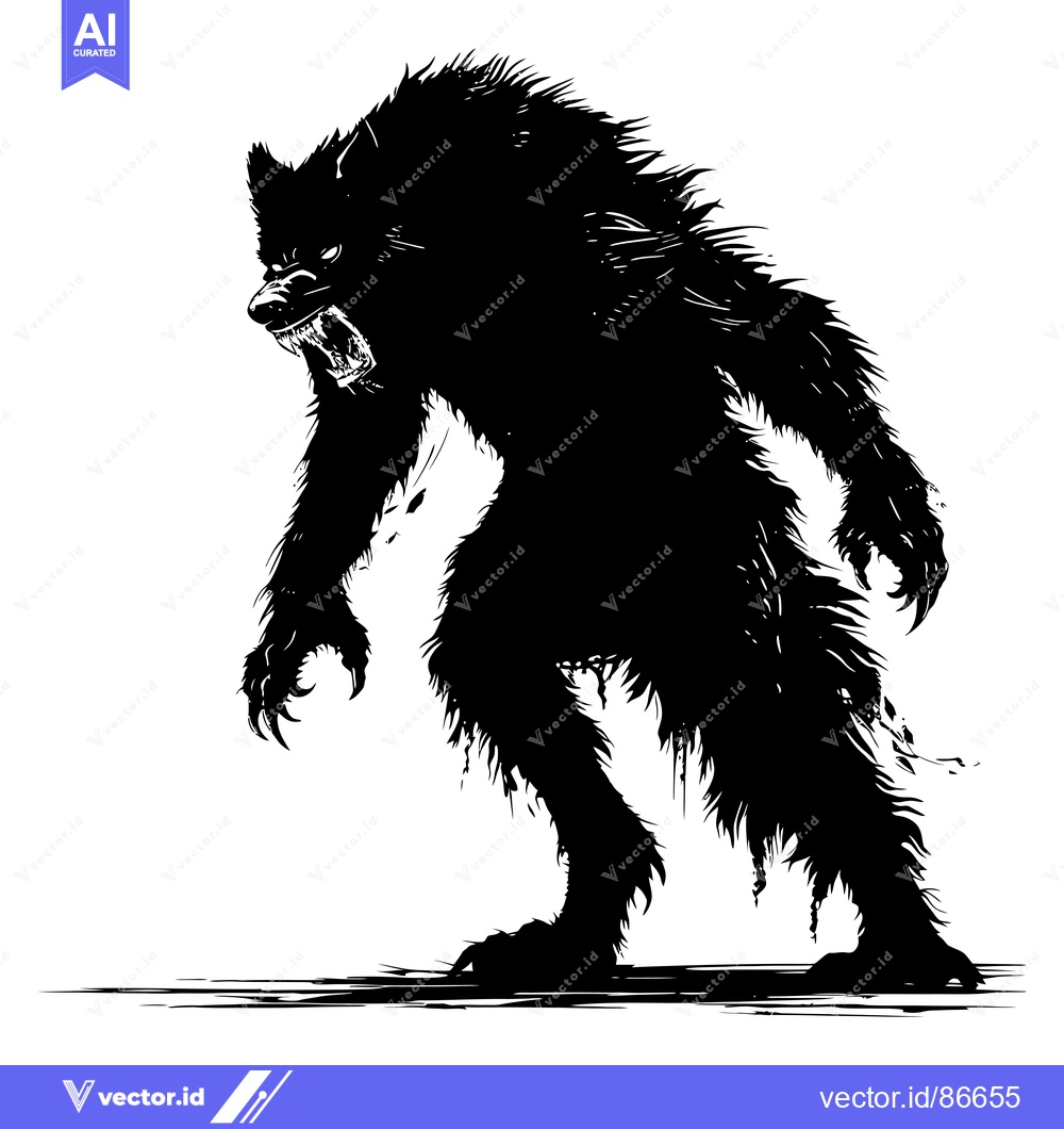 Premium Vector of Black and White Silhouette of a Werewolf Standing on Its Hind Legs