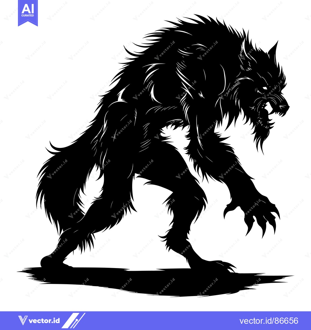 Premium Vector dari Black and White Silhouette of a Growling Werewolf