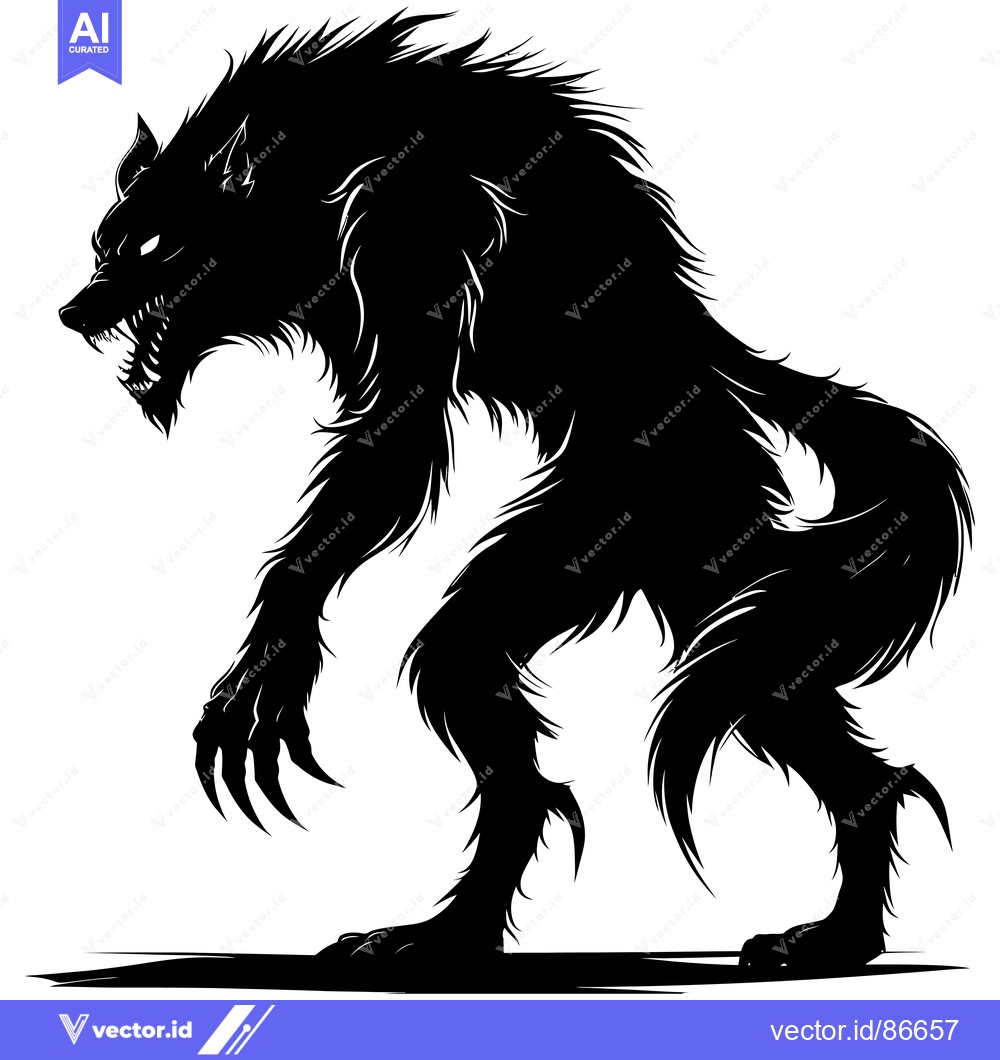 Premium Vector dari A Silhouetted Werewolf Standing in a Predatory Pose