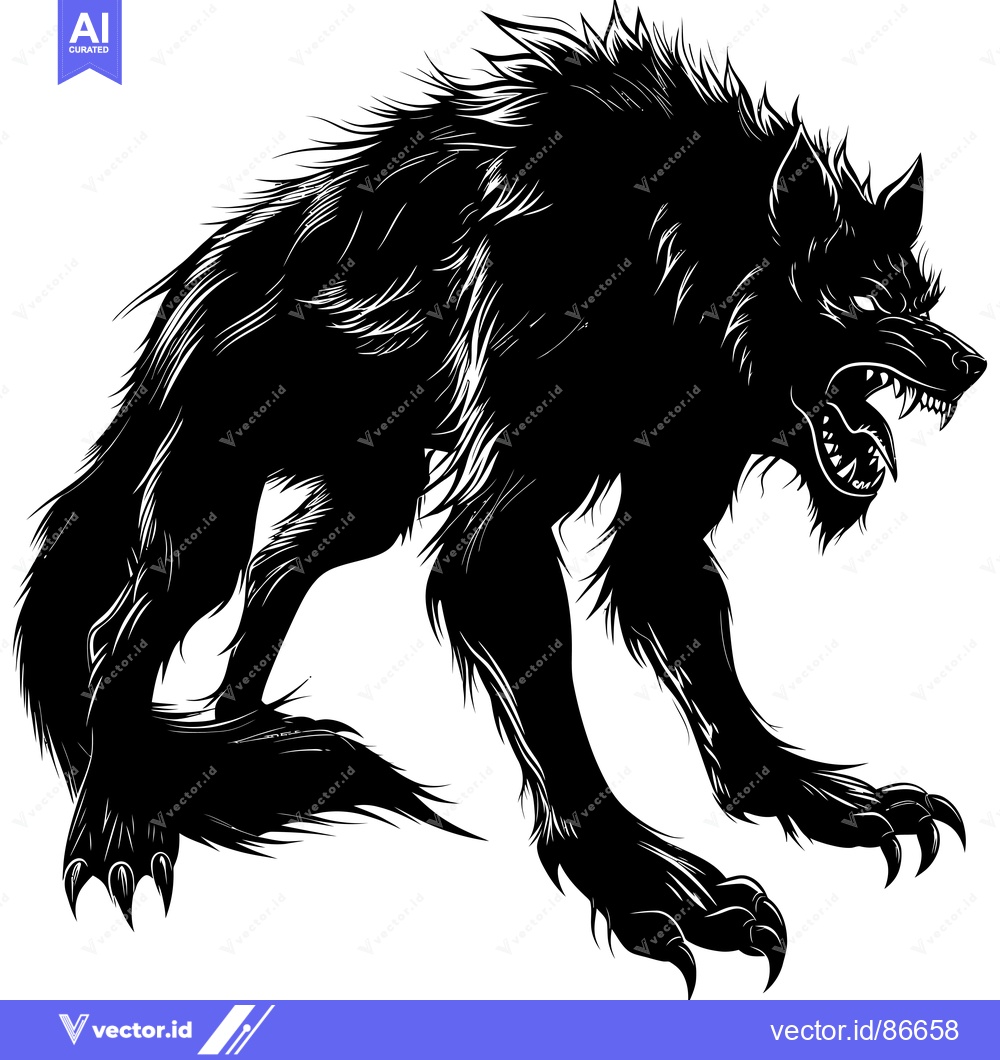 Premium Vector dari A Silhouetted Wolf with Sharp Claws and a Ferocious Snarl