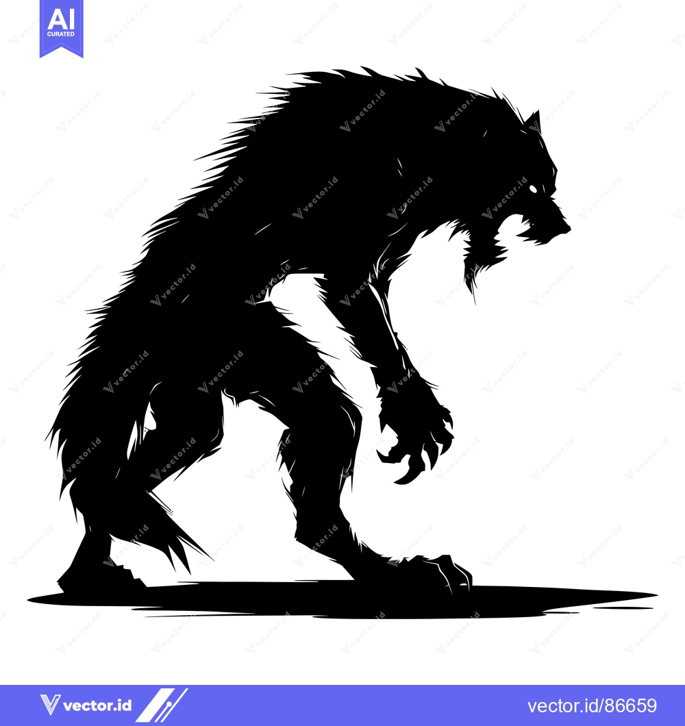 Premium Vector of A Black and White Silhouette of a Growling Werewolf