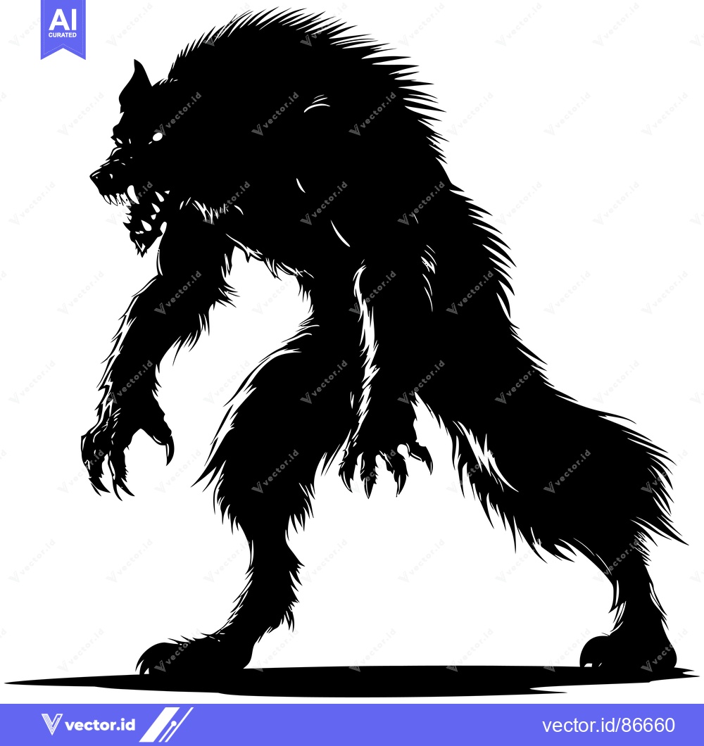 Premium Vector dari A Black and White Silhouette of a Ferocious Werewolf