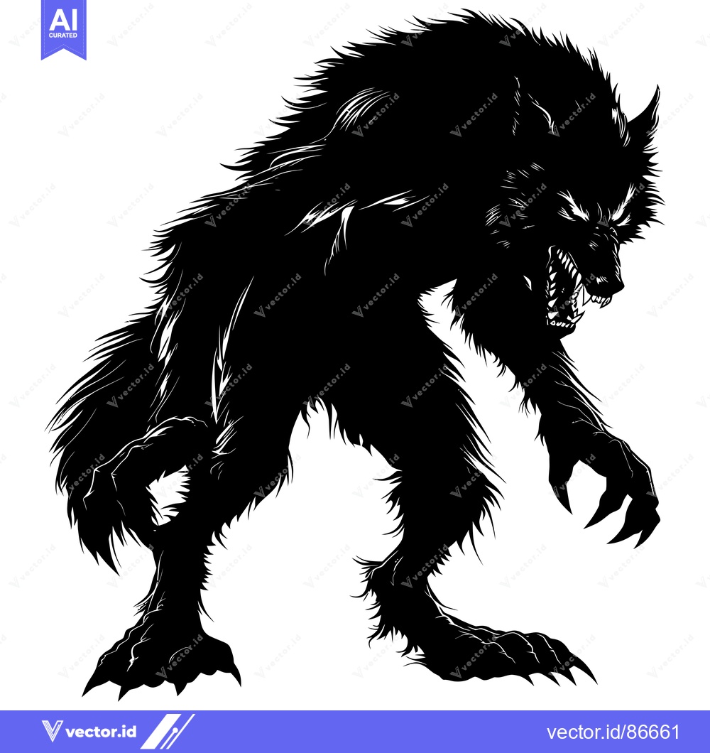Premium Vector dari Black and White Silhouette of a Growling Werewolf