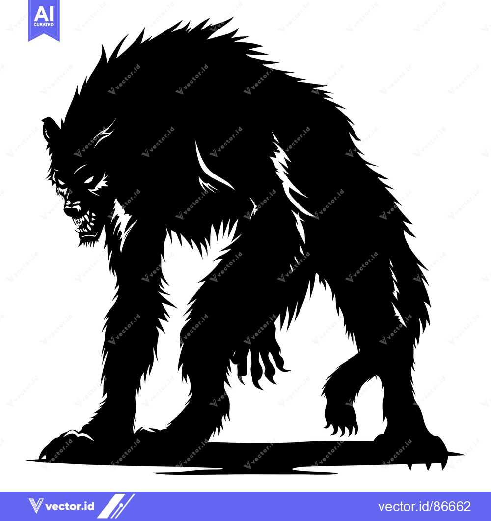 Premium Vector of Black and White Silhouette of a Growling Werewolf