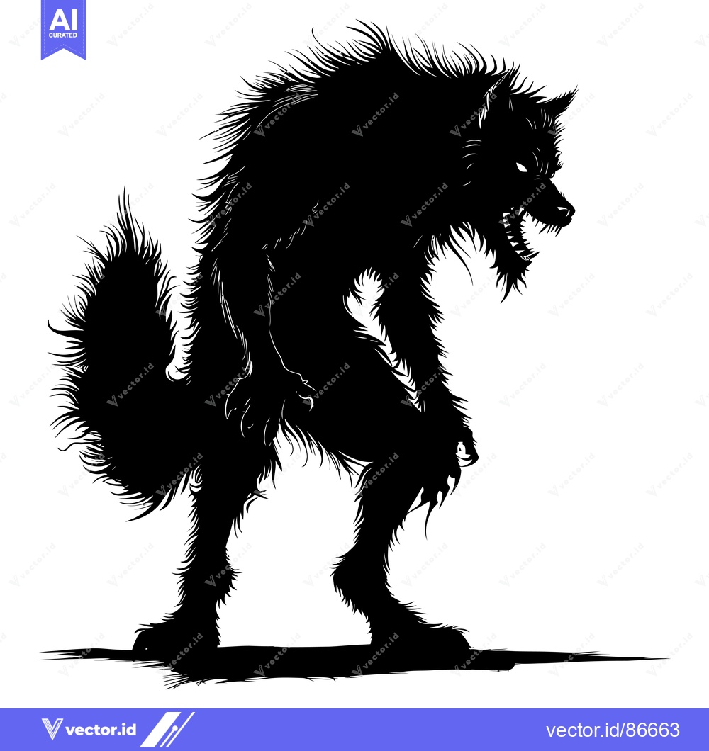 Premium Vector dari Silhouette of a Growling Werewolf Standing on its Hind Legs