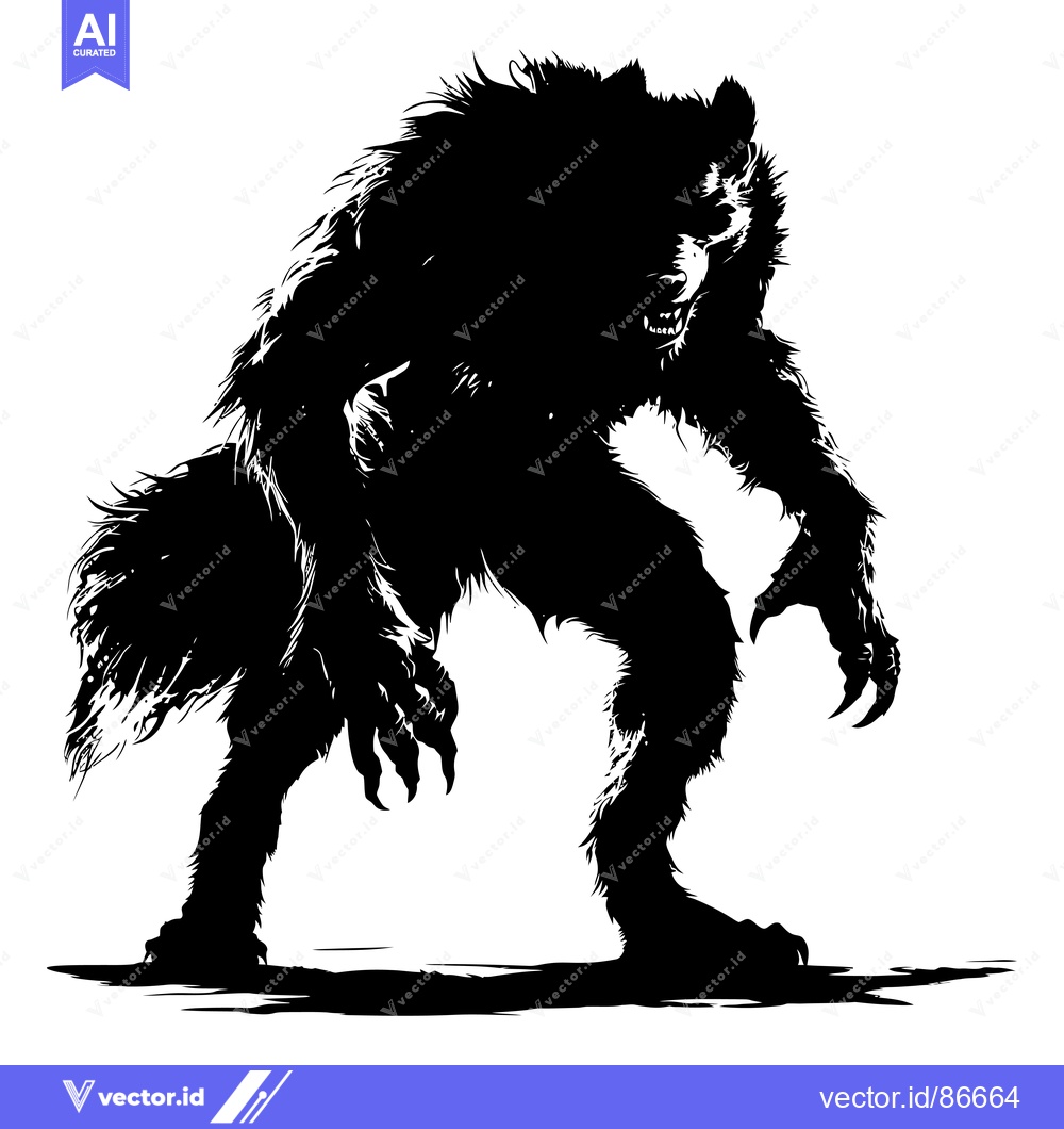Premium Vector of Silhouette of a Ferocious Werewolf with Bared Teeth and Claws