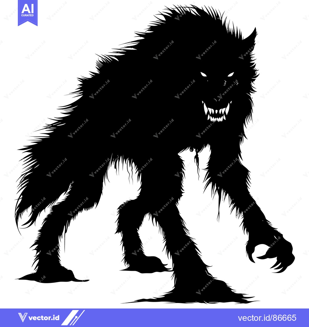 Premium Vector dari Black Silhouette of a Ferocious Werewolf