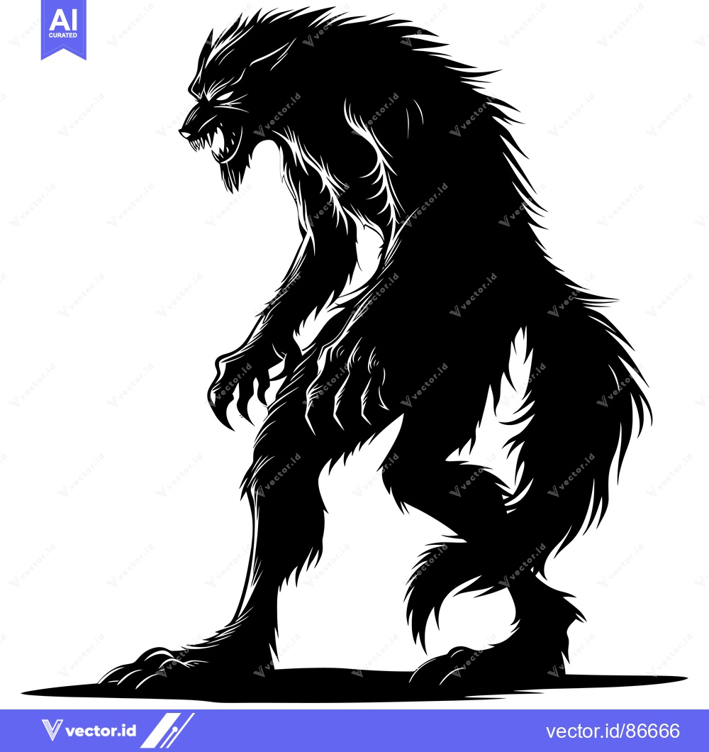 Premium Vector dari A Black and White Silhouette of a Growling Werewolf