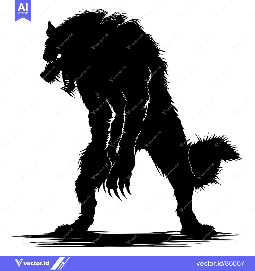 Premium Vector dari A Silhouette of a Werewolf Standing on its Hind Legs