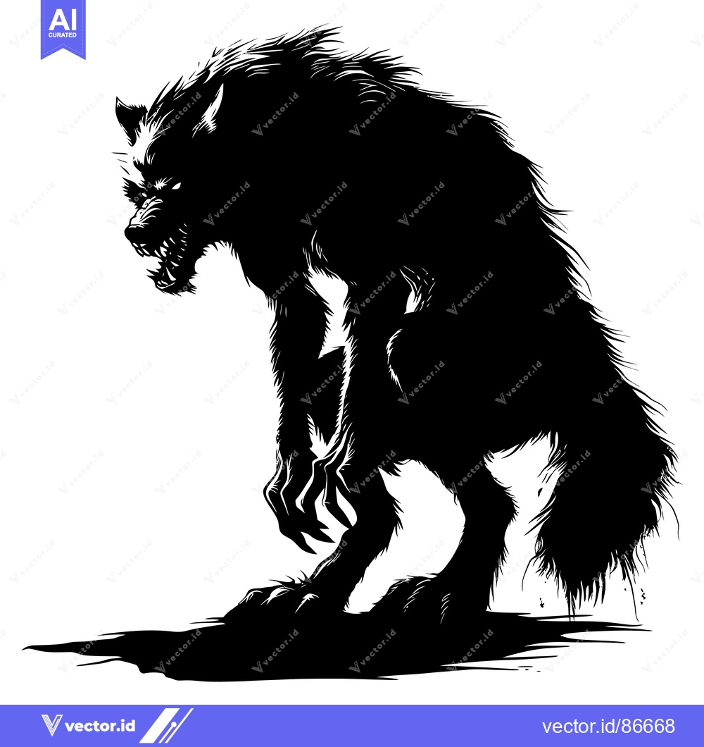 Premium Vector of A Silhouetted Werewolf in a Crouching Position