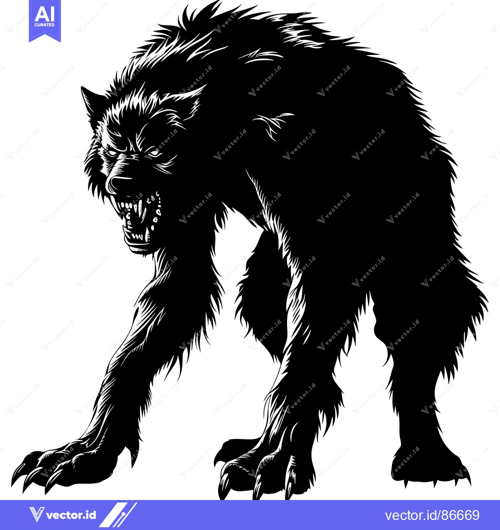 Premium Vector dari A ferocious werewolf silhouette with bared fangs
