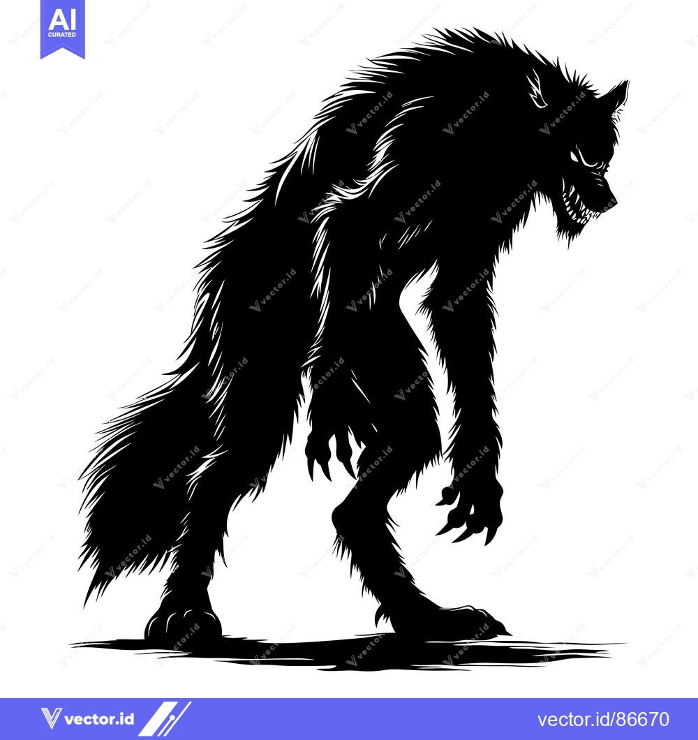 Premium Vector dari Black and White Silhouette of a Werewolf with Claws and Fangs
