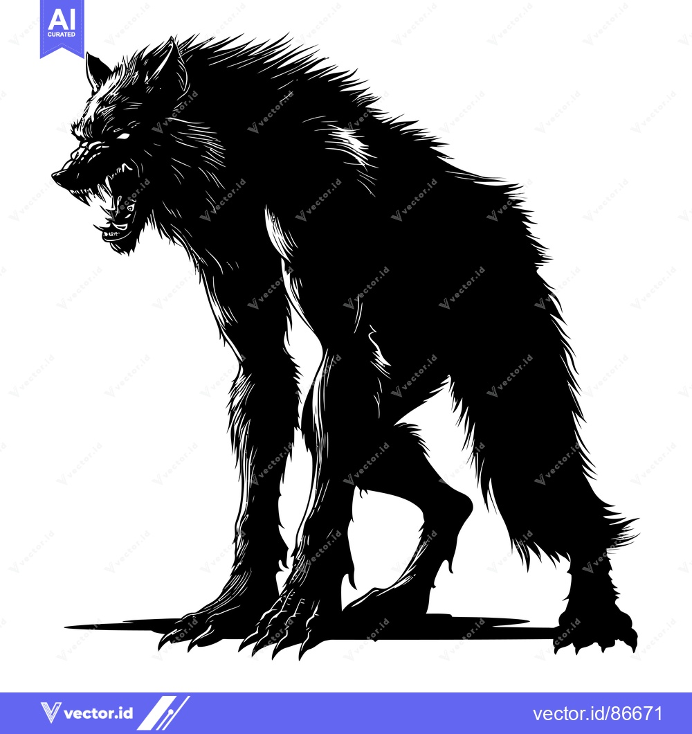 Premium Vector dari Black and White Illustration of a Growling Werewolf Silhouette