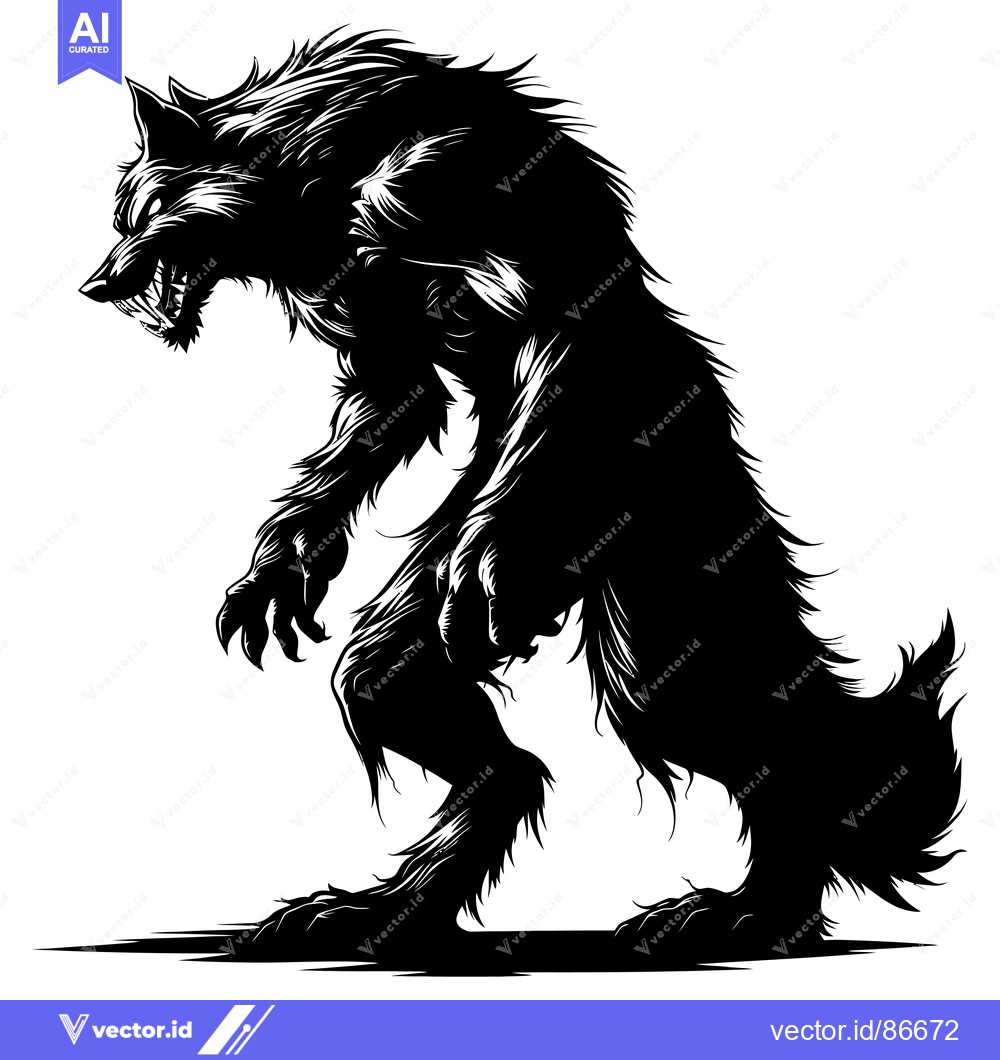 Premium Vector dari A Black and White Silhouette of a Growling Werewolf