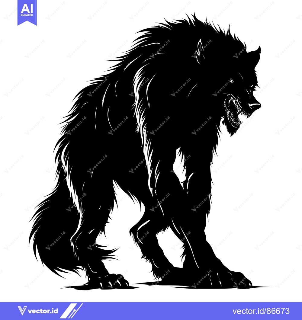 Premium Vector of A Black and White Silhouette of a Growling Werewolf