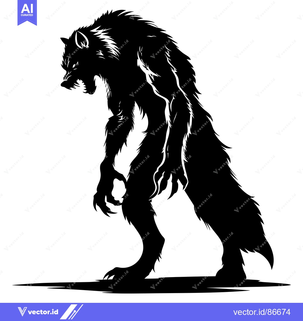 Premium Vector dari A menacing werewolf silhouette with sharp claws and fur.