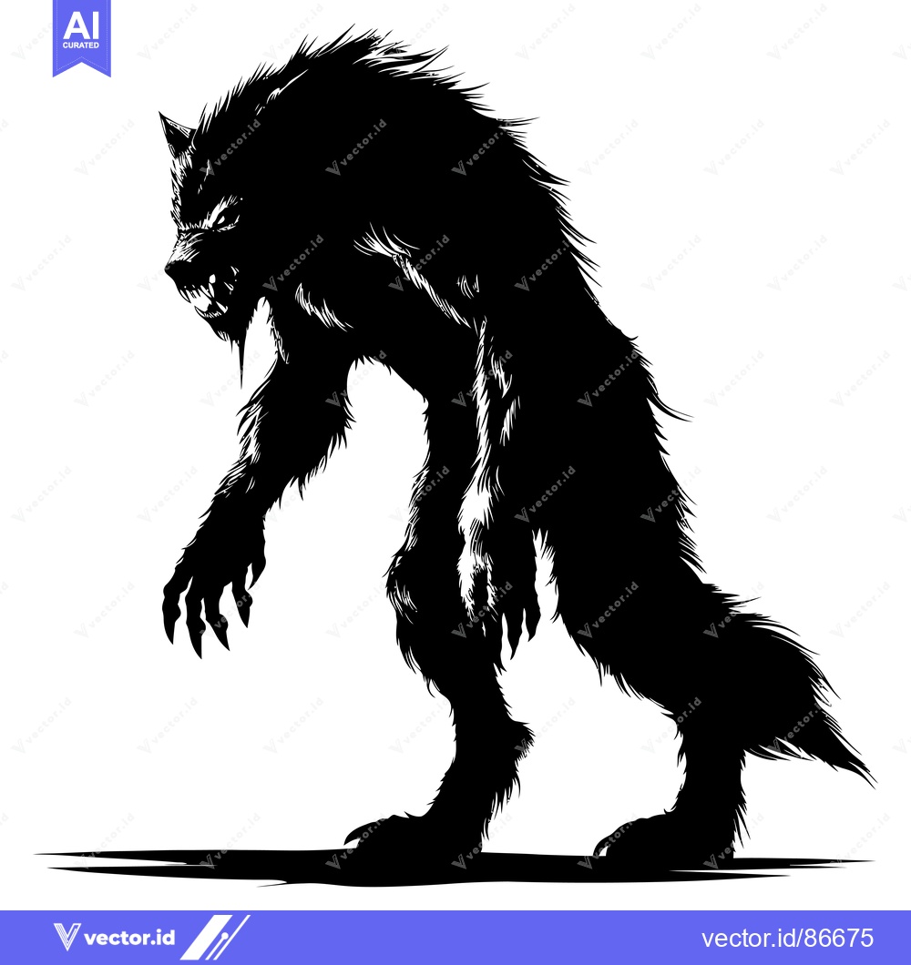 Premium Vector of A Silhouetted Werewolf Standing with Claws Out
