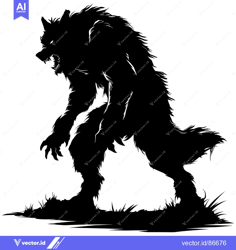 Premium Vector dari Silhouette of a Werewolf Standing in Tall Grass