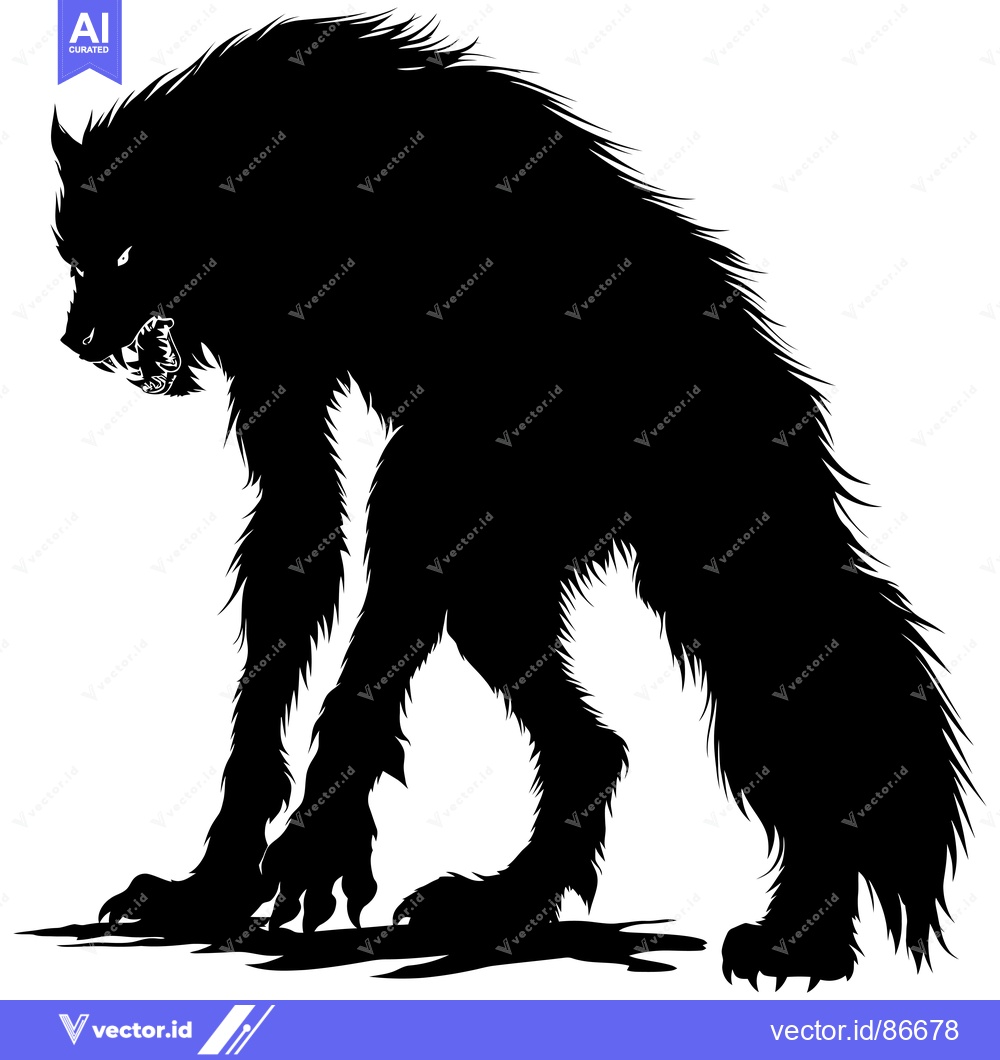 Premium Vector dari A Silhouette of a Growling Werewolf Standing on All Fours