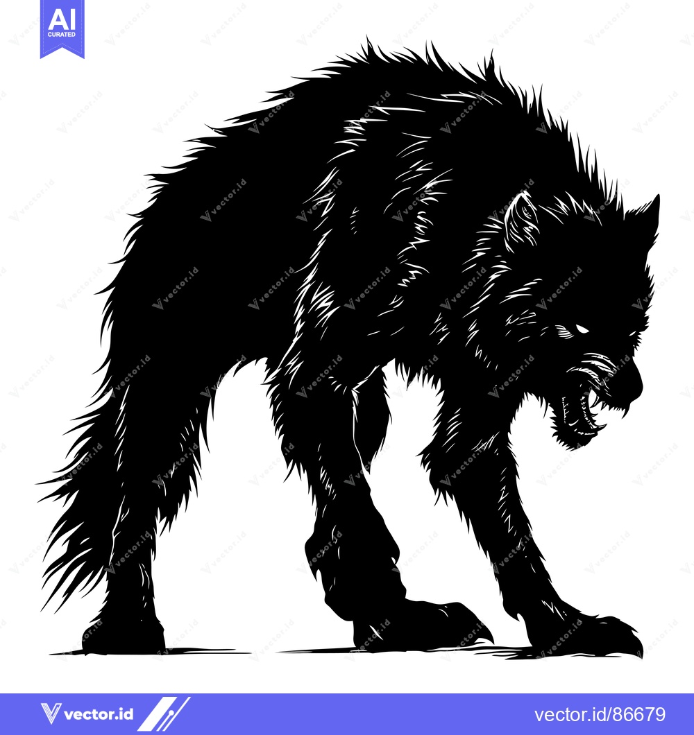 Premium Vector dari A Black and White Silhouette of a Growling Wolf