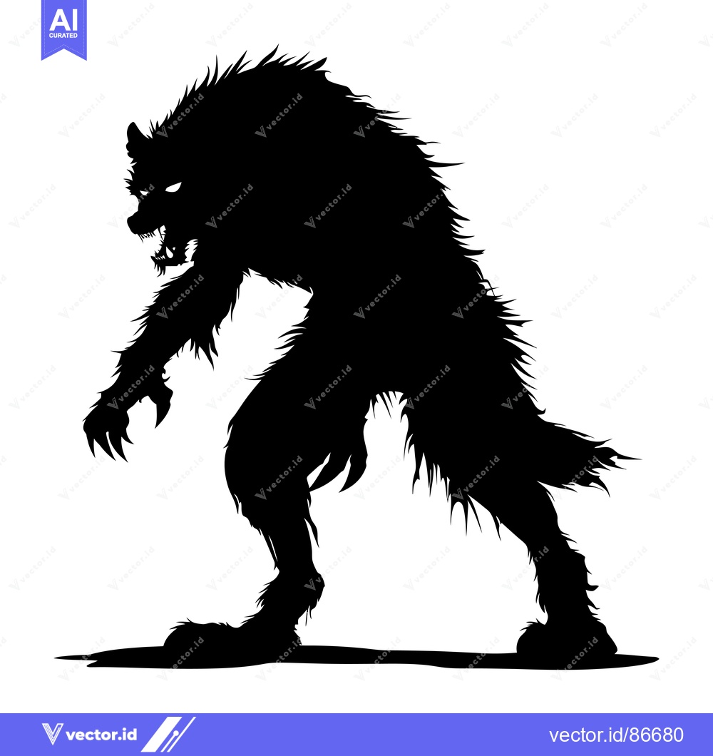 Premium Vector dari Black and White Silhouette of a Werewolf Standing