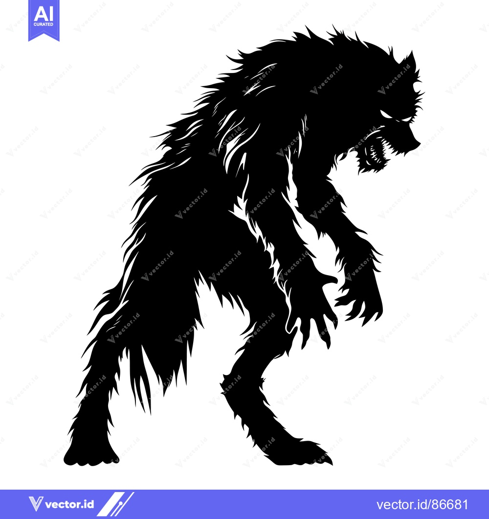Premium Vector of A Black and White Silhouette of a Werewolf