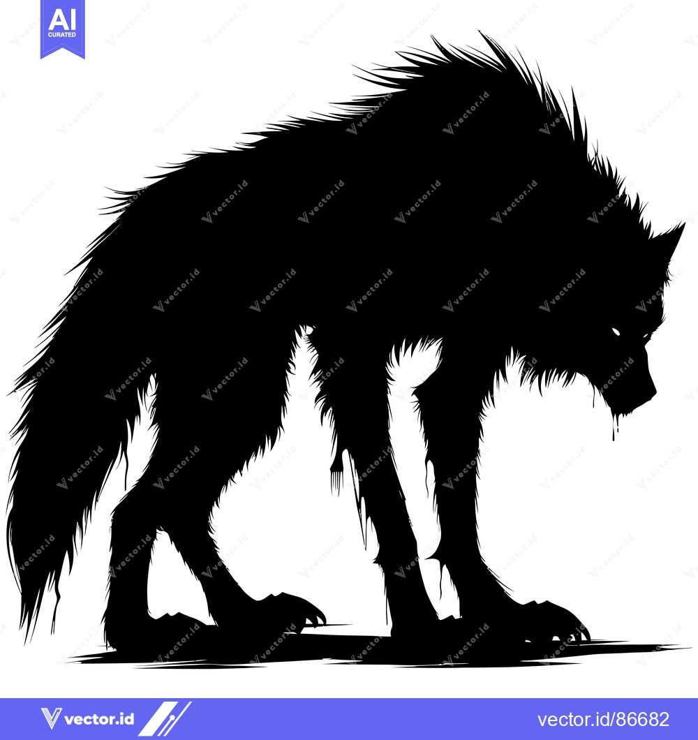Premium Vector dari Silhouette of a Werewolf Standing with Its Head Down