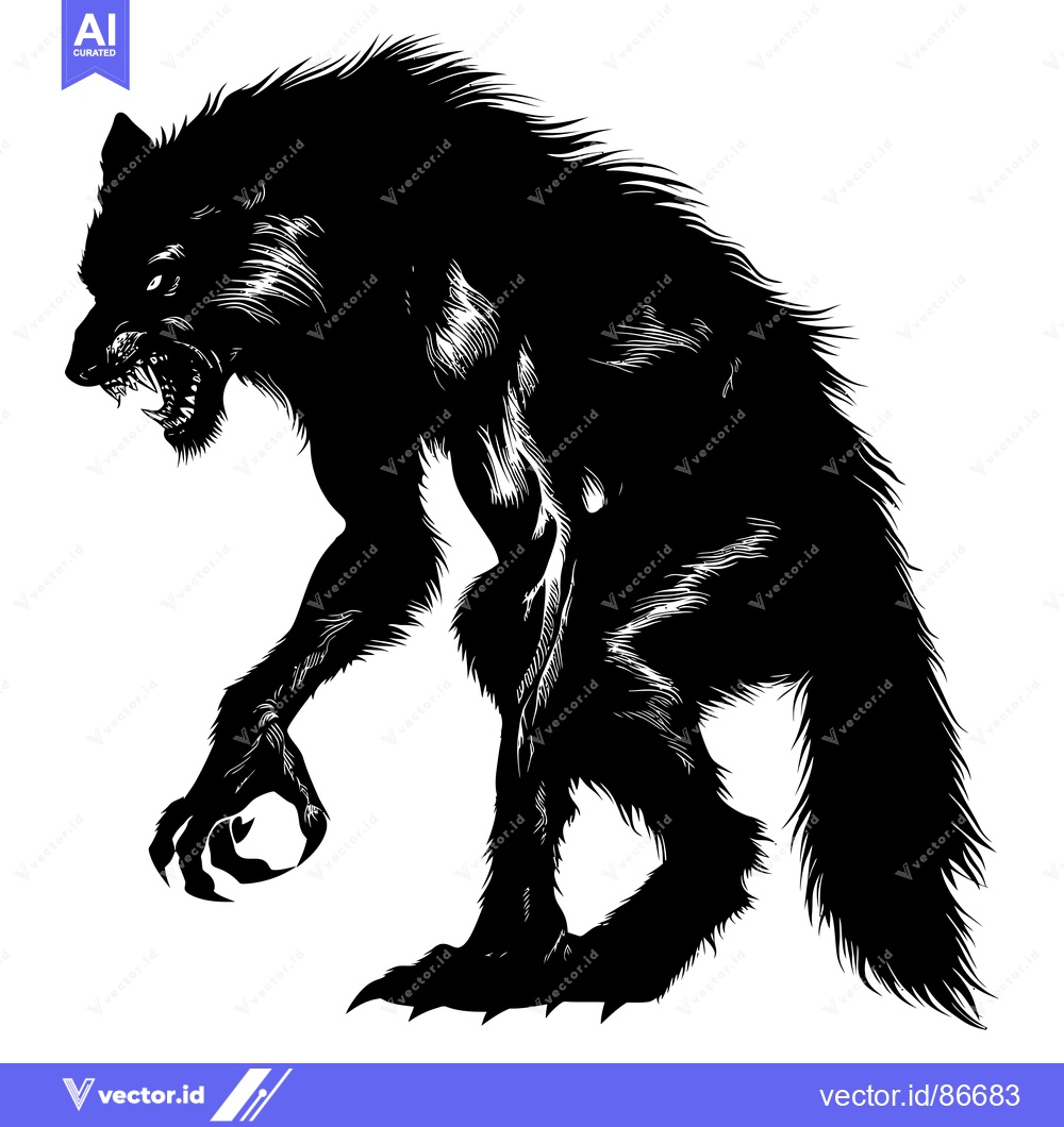 Premium Vector dari A Black and White Silhouette of a Ferocious Werewolf