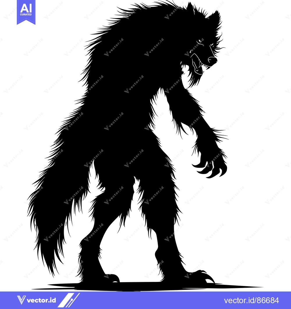 Premium Vector dari A Silhouette of a Werewolf Standing on All Fours, With Its Mouth Open
