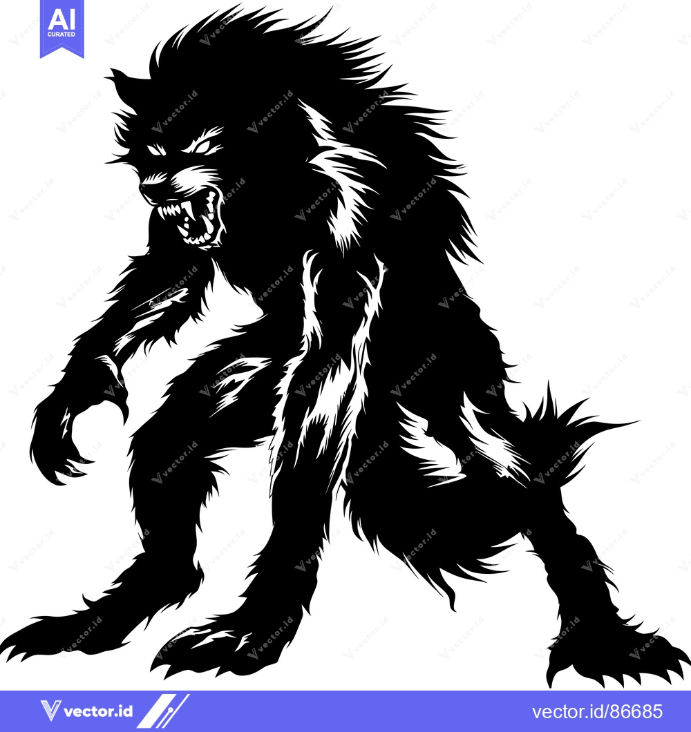 Premium Vector dari A Black and White Illustration of a Growling Werewolf