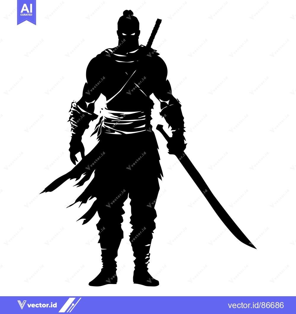Premium Vector dari Silhouette of a Warrior with a Sword Drawn