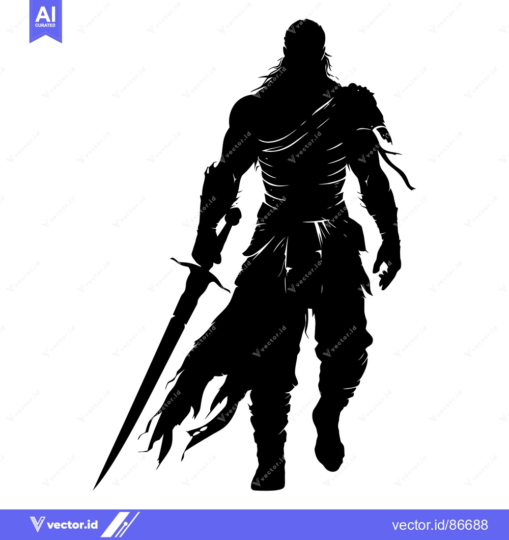 Premium Vector dari Silhouette of a Warrior with a Sword and a Flowing Cape