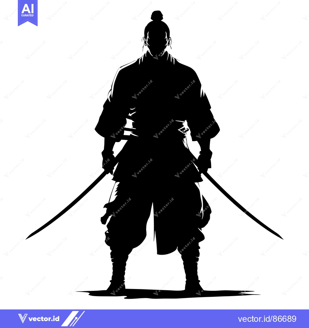 Premium Vector of Silhouette of a Samurai Warrior with Two Swords