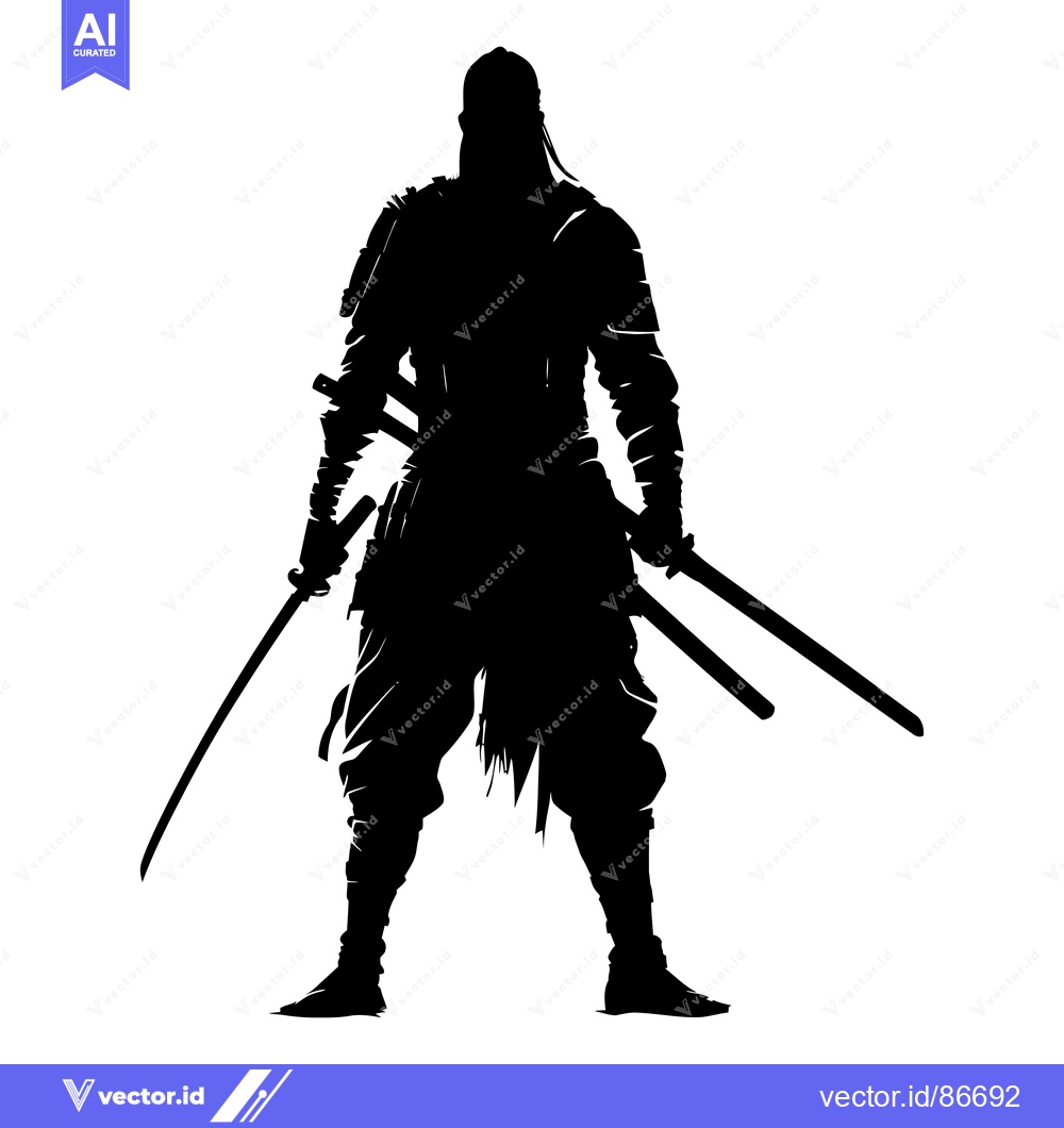 Premium Vector of Black and White Silhouette of a Warrior with Two Swords