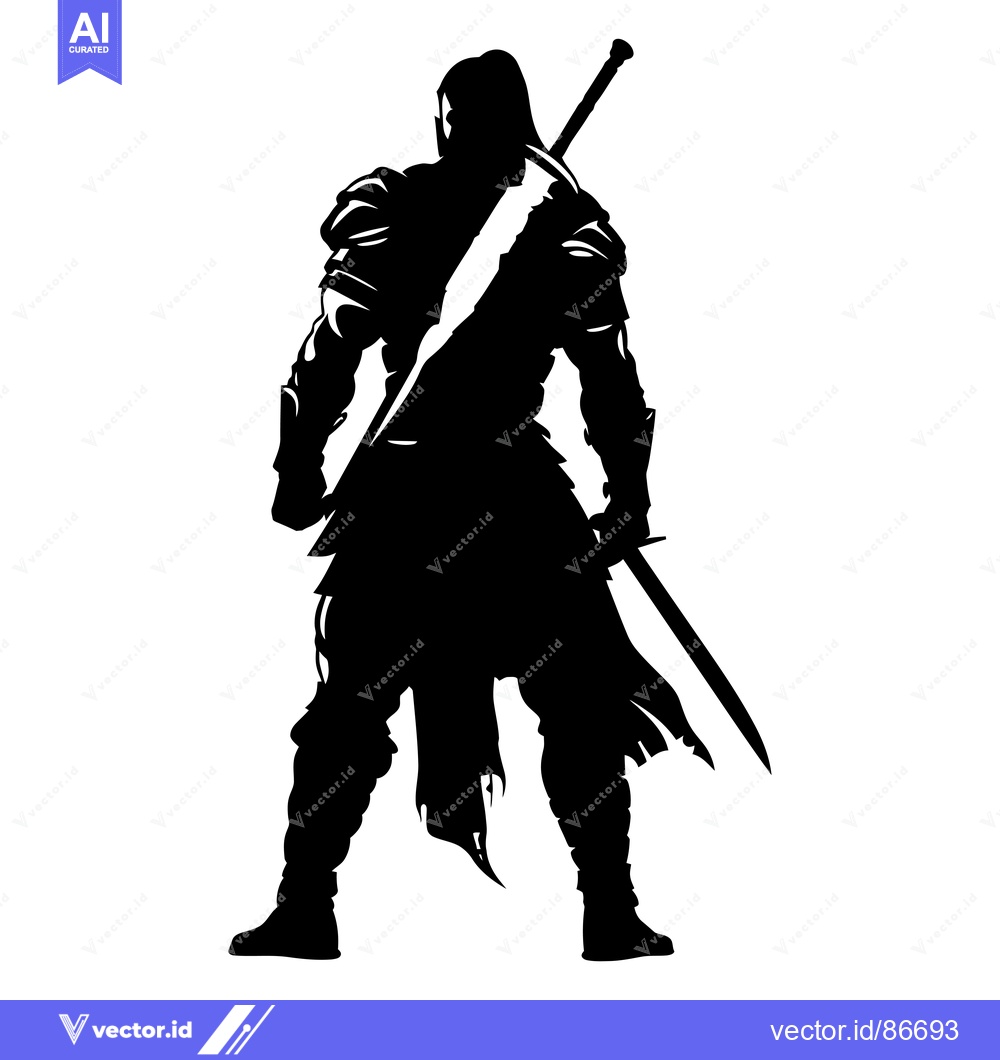 Premium Vector dari Silhouette of a warrior with a sword on their back