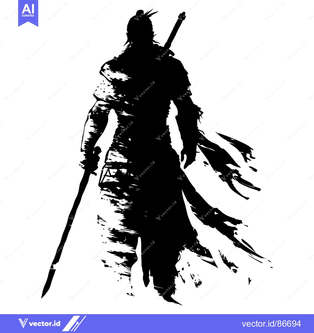 Premium Vector dari Silhouette of a Samurai Warrior with a Sword and Waving Robe