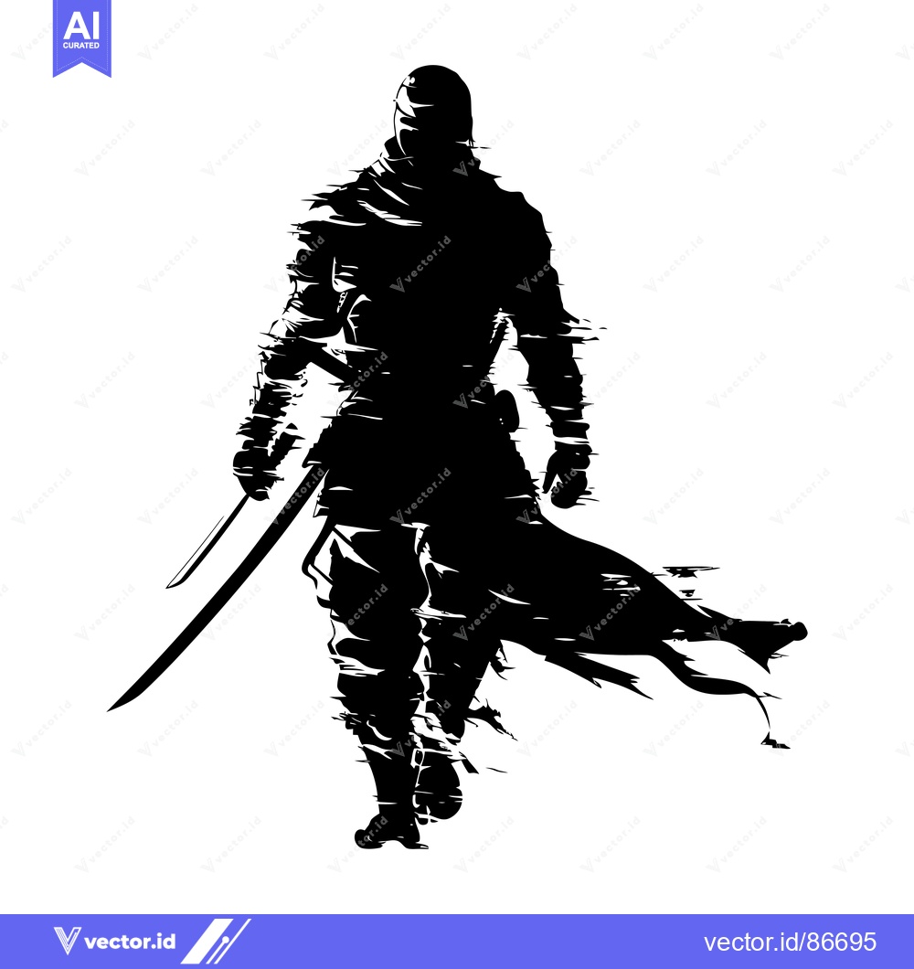 Premium Vector dari Silhouette of a warrior with a sword and flowing cloak