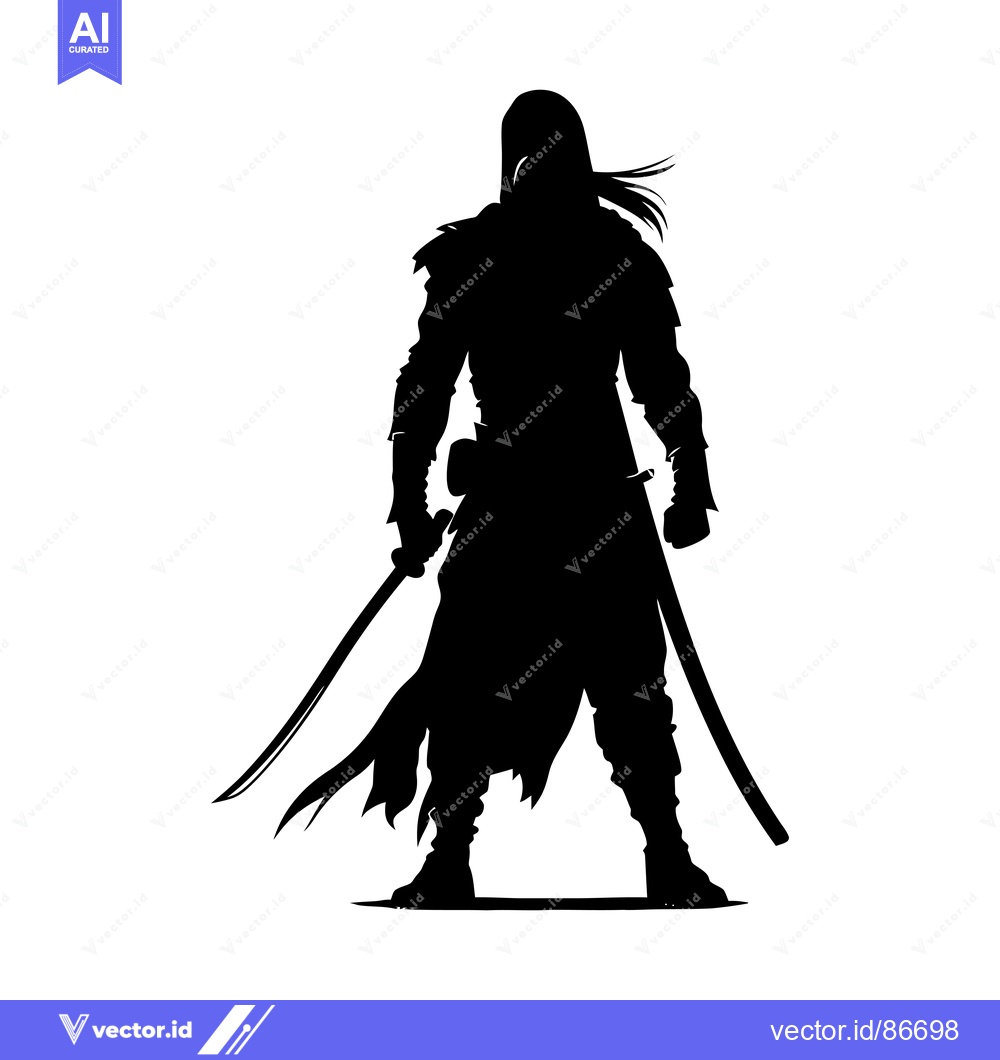 Premium Vector dari Silhouette of a Samurai Warrior Holding a Katana Sword