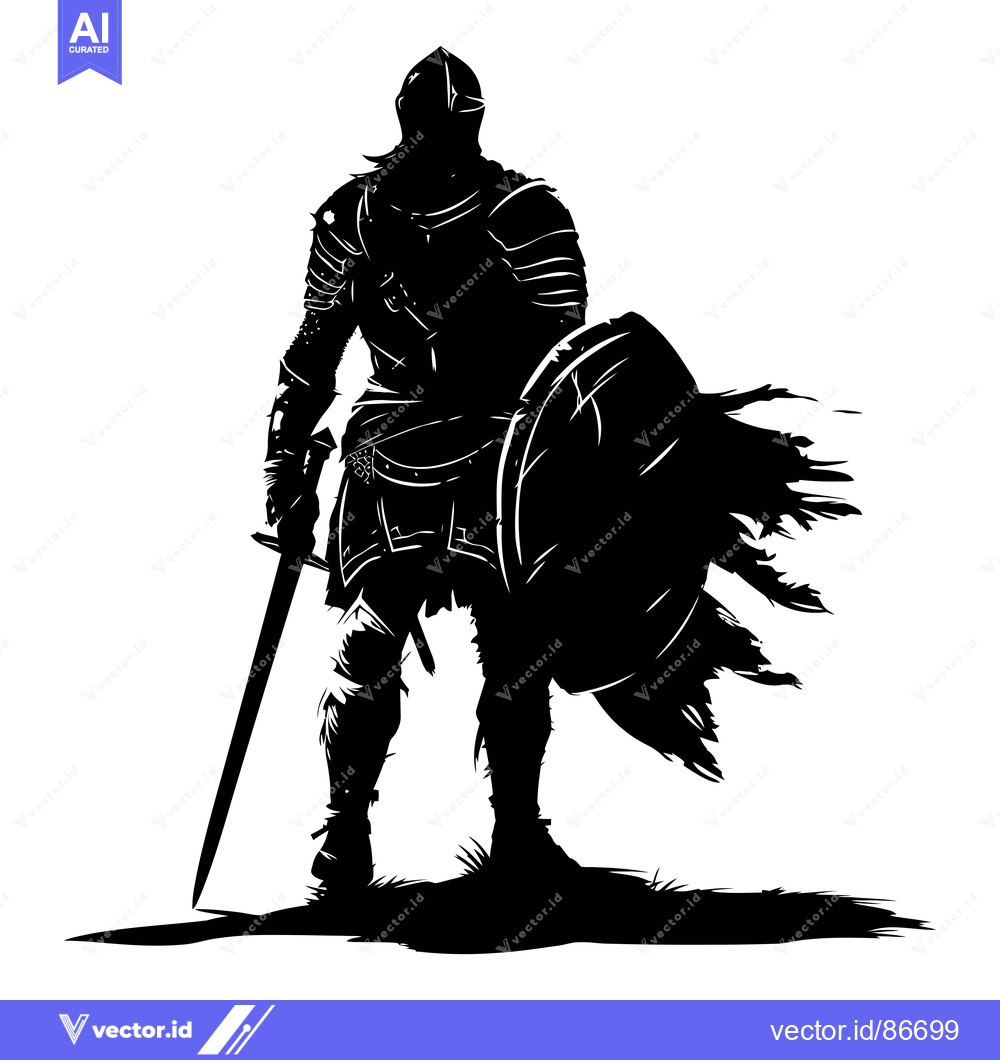 Premium Vector dari Silhouette of a Medieval Knight with Sword and Shield