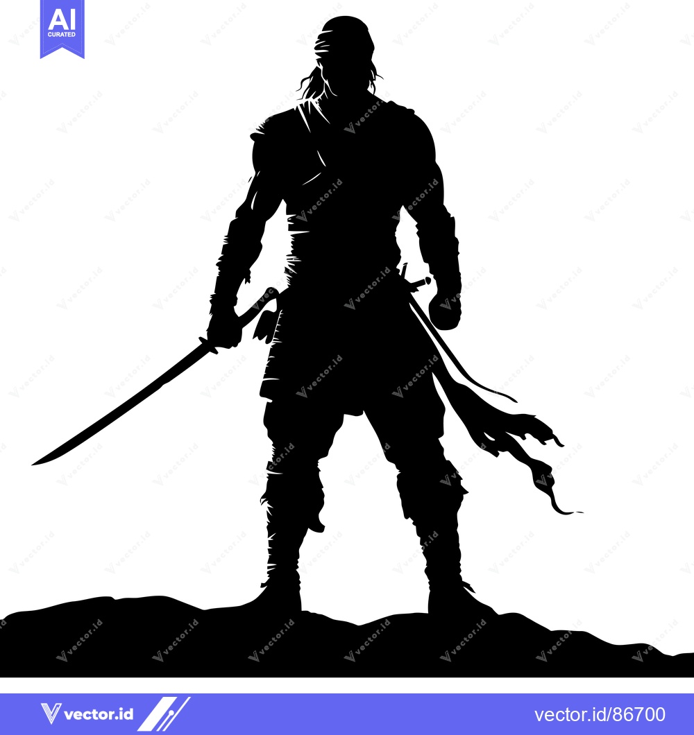 Premium Vector dari Silhouette of a warrior with a sword standing on a hill